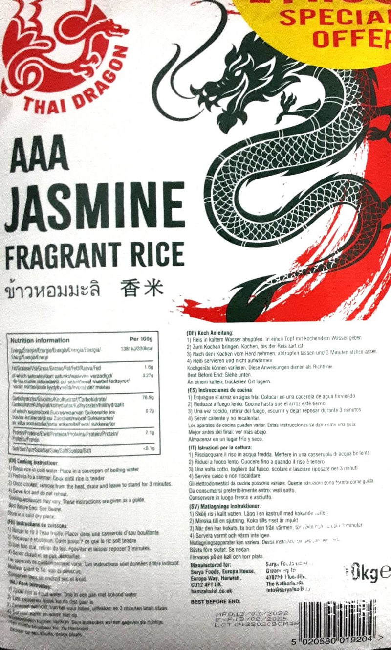 Thai Dragon Rice AAA Rice Jasmine Fragrant 10Kg PM