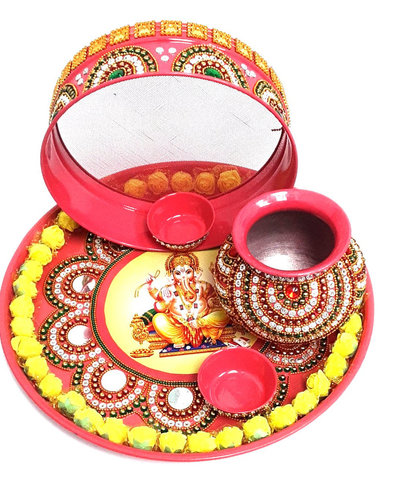 Traditional Karwa Chauth Pooja Kit Design 2G Get Cotton Wick Jot Pack Free